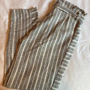 Striped White/Gray Linen Pants - Riva